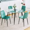 Modern simple glass table, high-quality tempered glass metal material, black spray table legs, suitable for restaurant kitchen (set of 1)