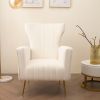 Velvet Accent Chair, Wingback Arm Chair with Gold Legs, Upholstered Single Sofa for Living Room Bedroom, White