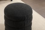 006-Soft Boucle Round Ottoman Footrest Stool,Black