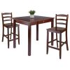 Perrone 3-Pc High Drop Leaf Table with Ladder-back Counter Stools; Walnut