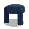 Hugo 20.5" Round Fully Upholstered Ottoman, Cerulean Blue Boucle