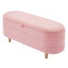 Elegant Upholstered Sherpa Fabric Storage Ottoman with Wood Legs, Storage Bench for Bedroom, Living Room, Pink