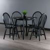 Moreno 5-Pc Drop Leaf Dining Table with Windsor Chairs; Black