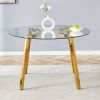 Modern Luxurious Round Tempered Glass Dining Table with Gold 7-Shaped Metal Legs,suitable for family meals, office conferences
