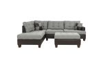 Contemporary Sectional Sofa Grey Polyfiber Linen Like Fabric Cushion Tufted Reversible 3pc Sectional Sofa L/R Chaise Ottoman Living Room Furniture Pil