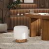 Tilly 16.5" Round Fur Upholstered & Burl Pouf Ottoman, Cottontail White Faux Fur