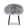 Alberta 16" Mongolian Sheepskin Round Ottoman , Dimensional Gray Genuine Fur