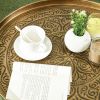 HOMCOM 24" Round Coffee Table with Hammered Tray Top, Vintage Metal Center Table for Living Room, Bedroom, Side Table, Gold