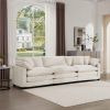 Mid-Century Modern Sofa 3-Seater Sectional Sofa with 2 Arm Pillows and 3 Throw Pillows, Light Beige Corduroy Fabric