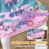 Qaba Kids Vanity Set with Mirror and Stool, Castle Design Makeup Table with Light, Music, Hair Dryer, 18 Accessories