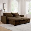 Corduroy Two-Seater Sofa with 2 Storage Footrest, 2 Seater Sectional deep seat sofa,Comfy Couches for Living Room ,Brown Sofa