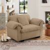 Modern Deep Seat Single Sofa, Upholstered Accent Chair With Fluffy Armrest Pillows and Backrest,Velvet Fabric Single Sofa With Storage Function