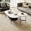 Coffee table ceramic Coffee Table, MDF painting Double Layer Coffee Table for Living Room, white ceramic and Coffee Brown Bottom Shelf