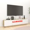 TV Cabinet with LED Lights White and Sonoma Oak 70.9"x13.8"x15.7"