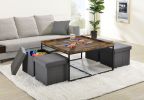 Vinny 35" Weathered Oak Wood Grain 5 Piece Coffee Table Set with Raised Edges