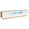 TV Cabinet with LED Lights White and Sonoma Oak 70.9"x13.8"x15.7"
