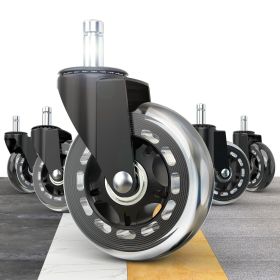 Set Of 5 Office Chair Caster Rubber Swivel Wheels Replacement Heavy Duty 3 Inch (Color: Black)
