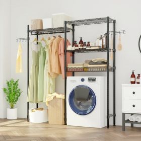 Double Row With Hanging Clothes Bar, 1 Layer Rack, 3 Mesh Baskets, Open Style Wardrobe Made Of Iron (Color: Black)