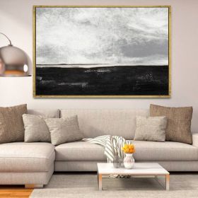 Hand Painted Abstract Oil Painting Black White Textured Abstract Wall Art Picture Living Room Bedroom Wall Decor Frameless (size: 150x220cm)
