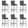 Bar Stools with Cushions 6 pcs Gray Poly Rattan