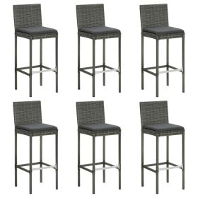 Bar Stools with Cushions 6 pcs Gray Poly Rattan (Color: Gray)