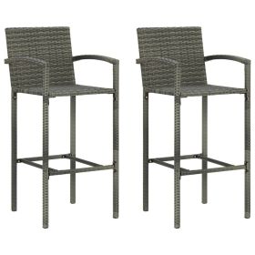 Bar Stools 2 pcs Gray Poly Rattan (Color: Gray)