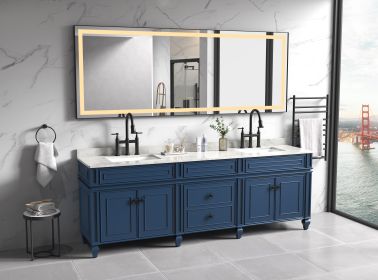 96in. W x36 in. H Framed LED Single Bathroom Vanity Mirror in Polished Crystal Bathroom Vanity LED Mirror with 3 Color Lights Mirror for Bathroom Wall (Color: as Pic)