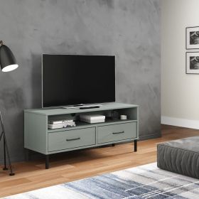 TV Stand with Metal Legs Gray Solid Wood Pine OSLO (Color: Gray)