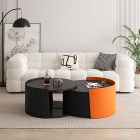 Nesting Coffee Table, Round Nesting Tables and End Tables for Small Space, Modern Side Tables with Extendable Sliding Tabletop for Living Room, Office (Color: as Pic)