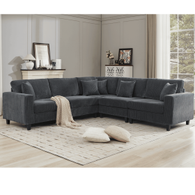 [NEW PACKAGING UPGRADE]Oversized Modular Sectional Sofa Set, L Shaped Couch,Corduroy ,Upholstered,Deep Seat,,5 Seat,5 Throw pillow and 6 back cushion (Color: as Pic)