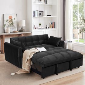 64.9 "3-in-1 foldable large size sofa bed, modern velvet double sofa, sofa bed with adjustable back, storage bag and pillow, suitable for living room (Color: as Pic)