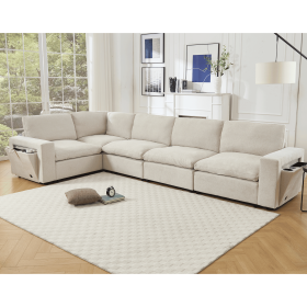[NEW ARRIVED] [VIDEO PROVIDED]Sectional Couches For Living Room,Modular Couch,Wireless Charging Port & Cup Holders,5-seat ,DIY Combination (Color: as Pic)