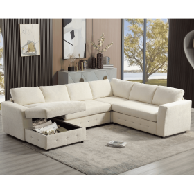 [NEW ARRIVED] [VIDEO PROVIDED]110.75" Sectional Sofa,Oversized modular sofa,Chaise Storage, Modern U Shaped Couch , Upholstered Sofas,Chenille (Color: as Pic)