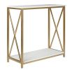 2-Tier Console Table, Gold Sofa Entry Table with Faux Marble Top and Gold Metal Frame for Home