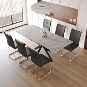Scalable Dining Table Table Set for 6-8 Person for Dining Room (Color: as Pic)