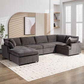 [ Video Provided]U_STYLE Modern Large U-Shape Sectional Sofa, with Removable Ottomans for Living Room (6-Seater) (Color: as Pic)