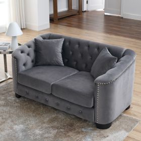 59-Inch Modern Chesterfield Velvet Sofa, 2-Seater Sofa, Upholstered Tufted Backrests with Nailhead Arms and 2 Cushions for Living Room, Bedroom (Color: as Pic)