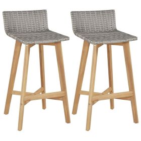 Bar Chairs 2 pcs Solid Acacia Wood (Color: Brown)