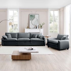 Mid-Century Modern Sofa Set of Two, One 3-Seater Sofa and One Single Seat Sofa with 2 Arm Pillows and 4 Throw Pillows (Color: as Pic)