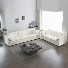 Sofa Set of 2 Chenille Couch, 2+3 Seater Sofa Set Deep Seat Sofa, Modern Sofa Set for Living Room, White Chenille (Color: as Pic)