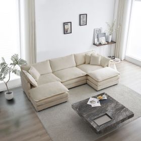 U-Shaped Sectional Sofa w/Reversible Footrest, 5-Seater Convertible Corner Couch with 2 Ottomans ,Modern Minimalist Soft Sofa & Couch for Living Room (Color: as Pic)
