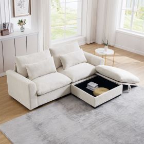 Sectional Sofa Comfy Corduroy Couch for Living Room with Pillows and Round Armrests (Color: as Pic)