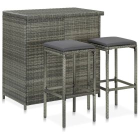3 Piece Bar Set Poly Rattan Gray (Color: Grey)