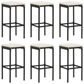 Bar Stools with Cushions 6 pcs Black Poly Rattan (Color: Black)