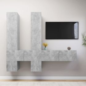 6 Piece TV Cabinet Set Concrete Gray Engineered Wood (Color: Grey)