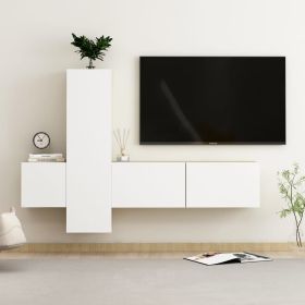 3 Piece TV Cabinet Set White and Sonoma Oak Engineered Wood (Color: White)