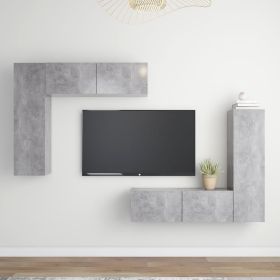 4 Piece TV Cabinet Set Concrete Gray Engineered Wood (Color: Grey)