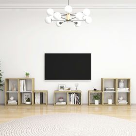 8 Piece TV Cabinet Set White and Sonoma Oak Engineered Wood (Color: White)