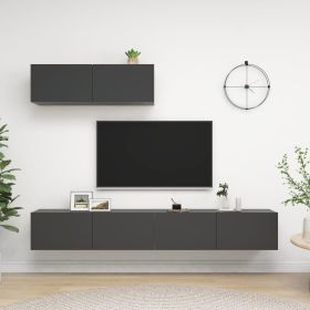 TV Cabinets 3 pcs Gray Engineered Wood (Color: Grey)