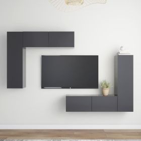 4 Piece TV Cabinet Set Gray Engineered Wood (Color: Grey)